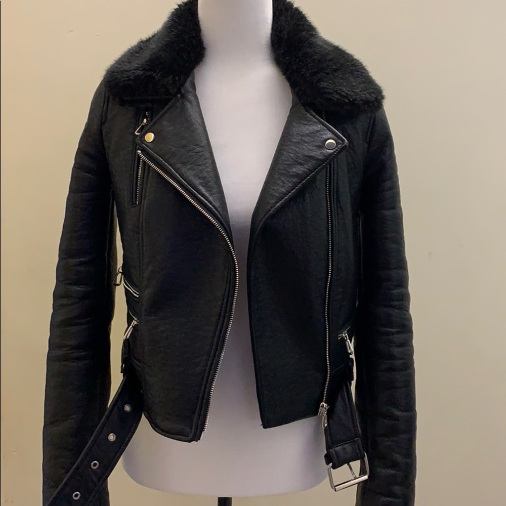 Zara Pu leather biker moto detachable fur collar - Picture 5 of 8